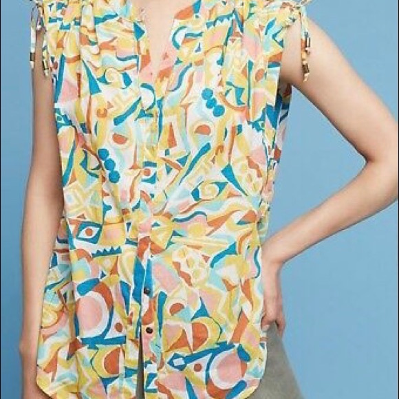 Anthropologie Blouse with Danielle Kroll artwork print EUC Size s - Picture 8 of 8